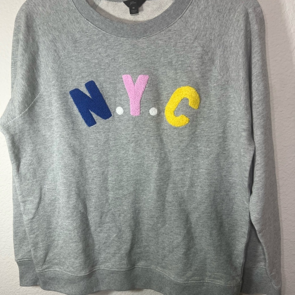 J.Crew "N.Y.C." crewneck sweatshirt gray with multi-colored varsity letters - Picture 4 of 8